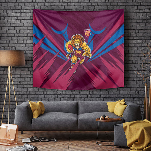 Brisbane Lions Australian Football Tapestry Powerful Lion Mascot - Bold Team Colors