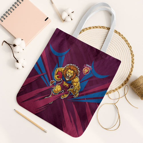 Brisbane Lions Australian Football Tote Bag Powerful Lion Mascot - Bold Team Colors