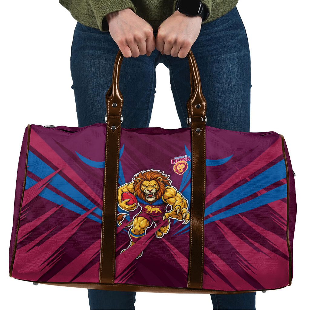 Brisbane Lions Australian Football Travel Bag Powerful Lion Mascot - Bold Team Colors