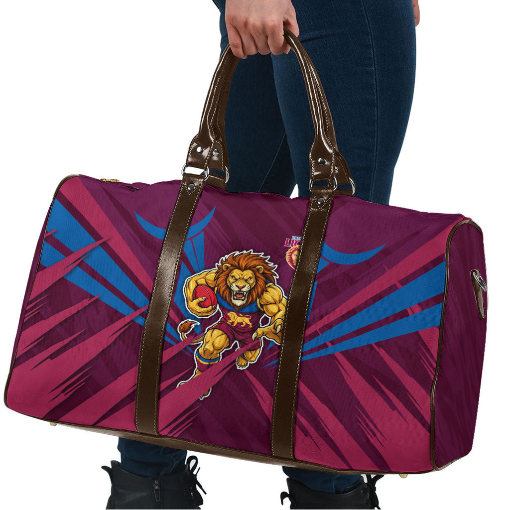 Brisbane Lions Australian Football Travel Bag Powerful Lion Mascot - Bold Team Colors