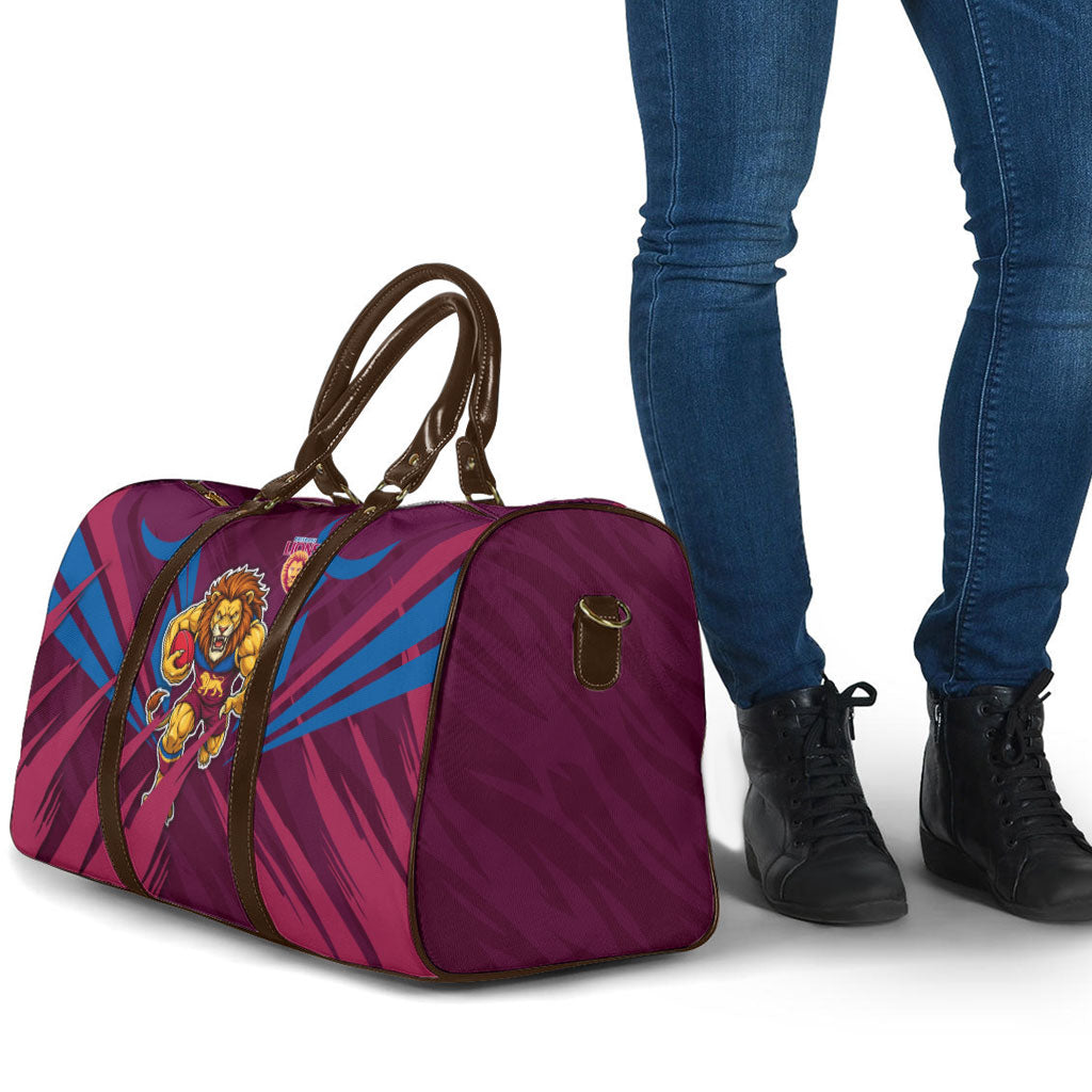 Brisbane Lions Australian Football Travel Bag Powerful Lion Mascot - Bold Team Colors