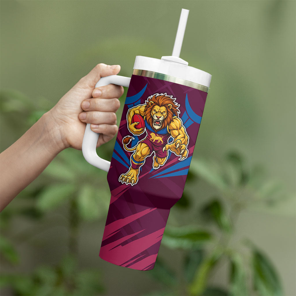 Brisbane Lions Australian Football Tumbler With Handle Powerful Lion Mascot - Bold Team Colors