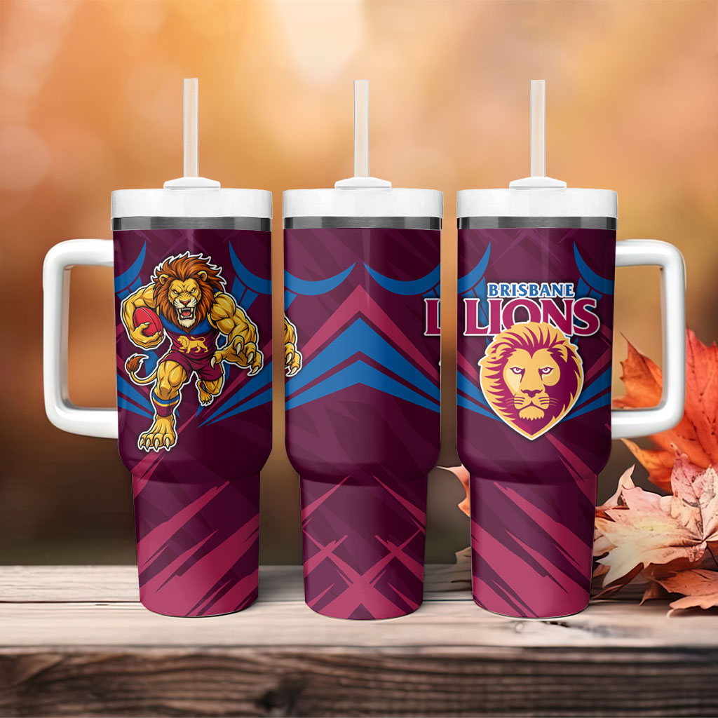 Brisbane Lions Australian Football Tumbler With Handle Powerful Lion Mascot - Bold Team Colors