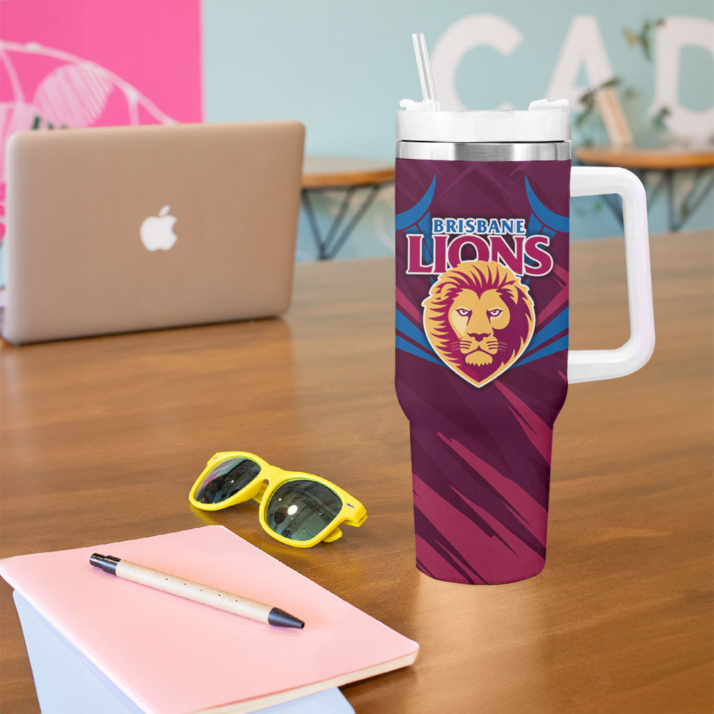Brisbane Lions Australian Football Tumbler With Handle Powerful Lion Mascot - Bold Team Colors