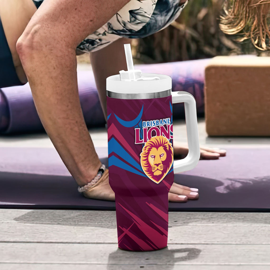 Brisbane Lions Australian Football Tumbler With Handle Powerful Lion Mascot - Bold Team Colors
