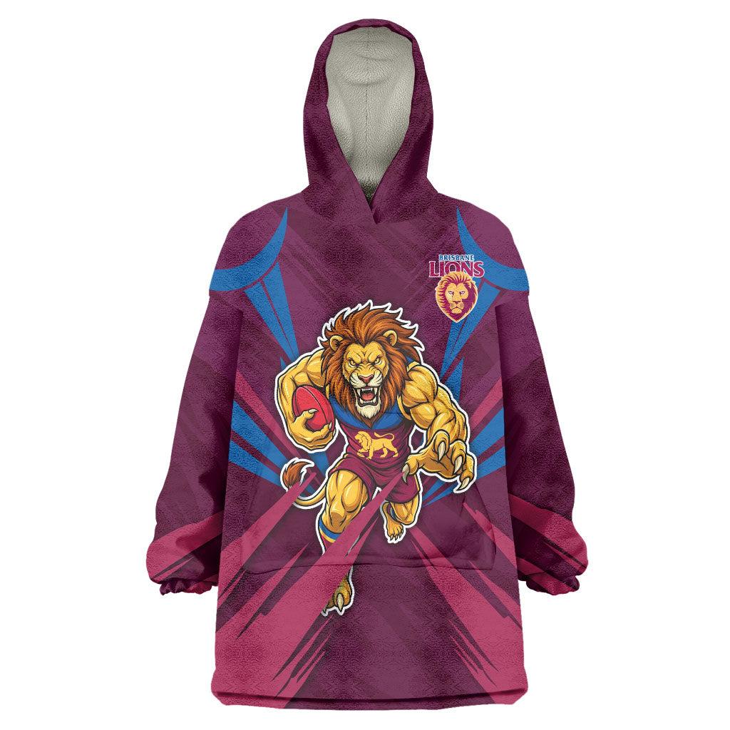 Brisbane Lions Australian Football Wearable Blanket Hoodie Powerful Lion Mascot - Bold Team Colors