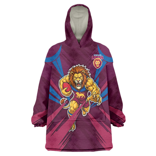Brisbane Lions Australian Football Wearable Blanket Hoodie Powerful Lion Mascot - Bold Team Colors