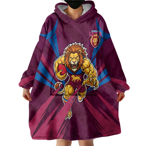 Brisbane Lions Australian Football Wearable Blanket Hoodie Powerful Lion Mascot - Bold Team Colors