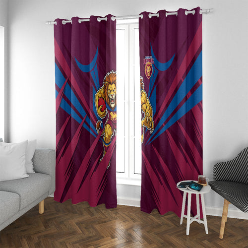 Brisbane Lions Australian Football Window Curtain Powerful Lion Mascot - Bold Team Colors