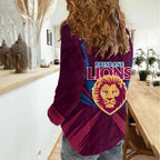 Brisbane Lions Australian Football Women Casual Shirt Powerful Lion Mascot - Bold Team Colors