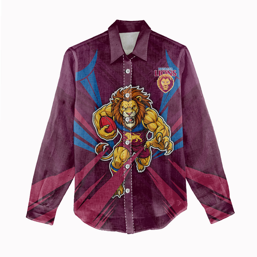 Brisbane Lions Australian Football Women Casual Shirt Powerful Lion Mascot - Bold Team Colors