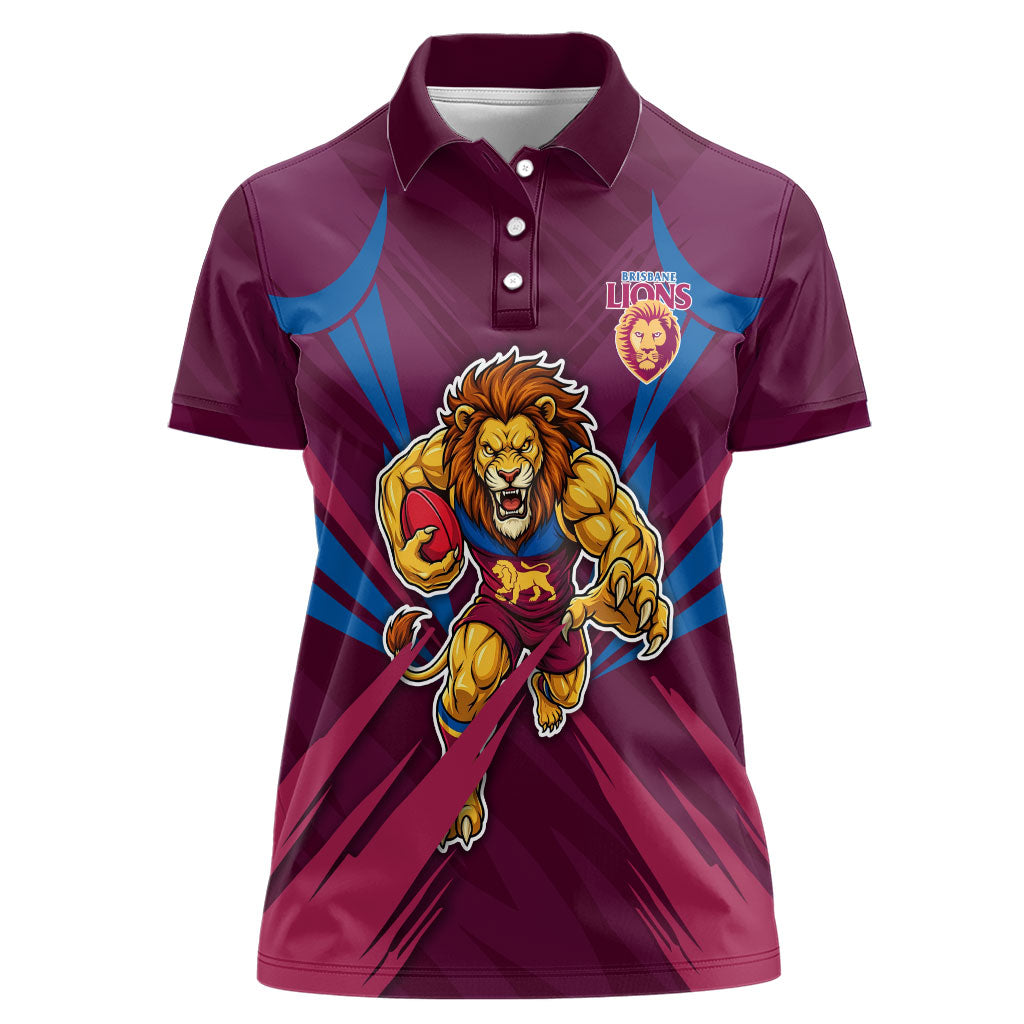 Brisbane Lions Australian Football Women Polo Shirt Powerful Lion Mascot - Bold Team Colors