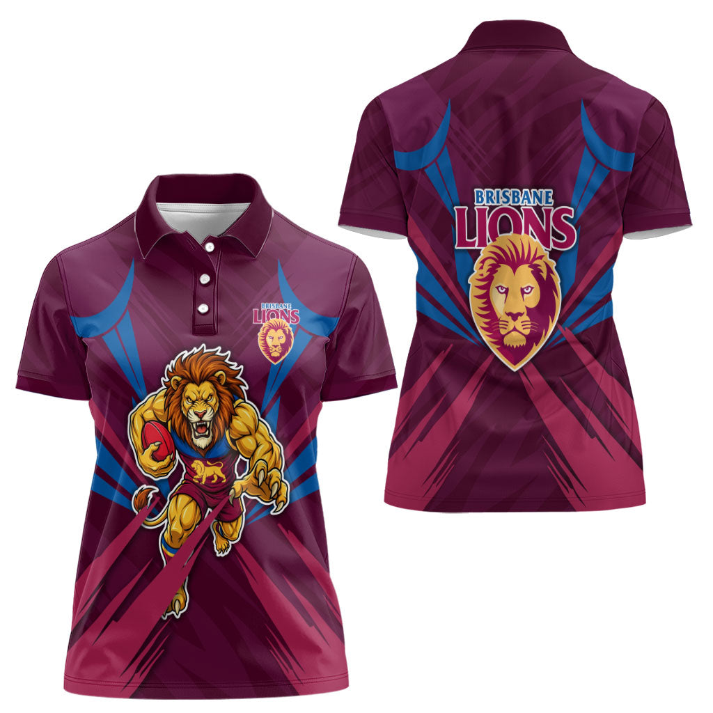 Brisbane Lions Australian Football Women Polo Shirt Powerful Lion Mascot - Bold Team Colors