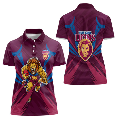 Brisbane Lions Australian Football Women Polo Shirt Powerful Lion Mascot - Bold Team Colors