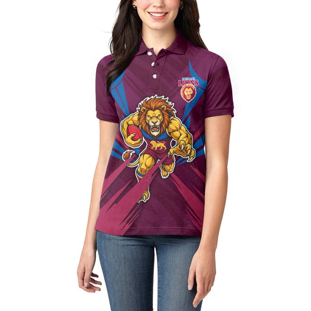 Brisbane Lions Australian Football Women Polo Shirt Powerful Lion Mascot - Bold Team Colors