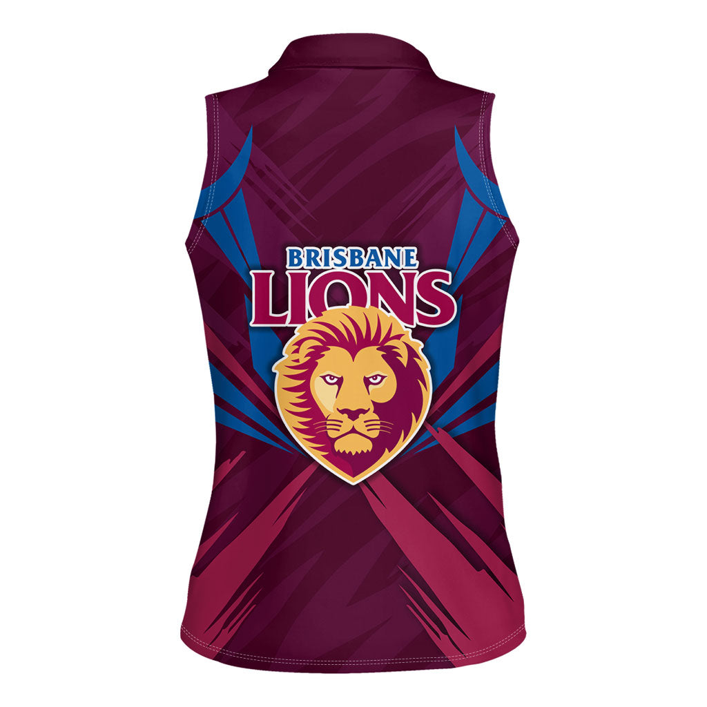 Brisbane Lions Australian Football Women Sleeveless Polo Shirt Powerful Lion Mascot - Bold Team Colors