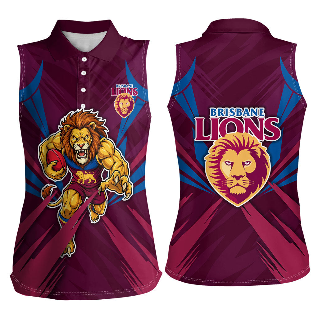 Brisbane Lions Australian Football Women Sleeveless Polo Shirt Powerful Lion Mascot - Bold Team Colors