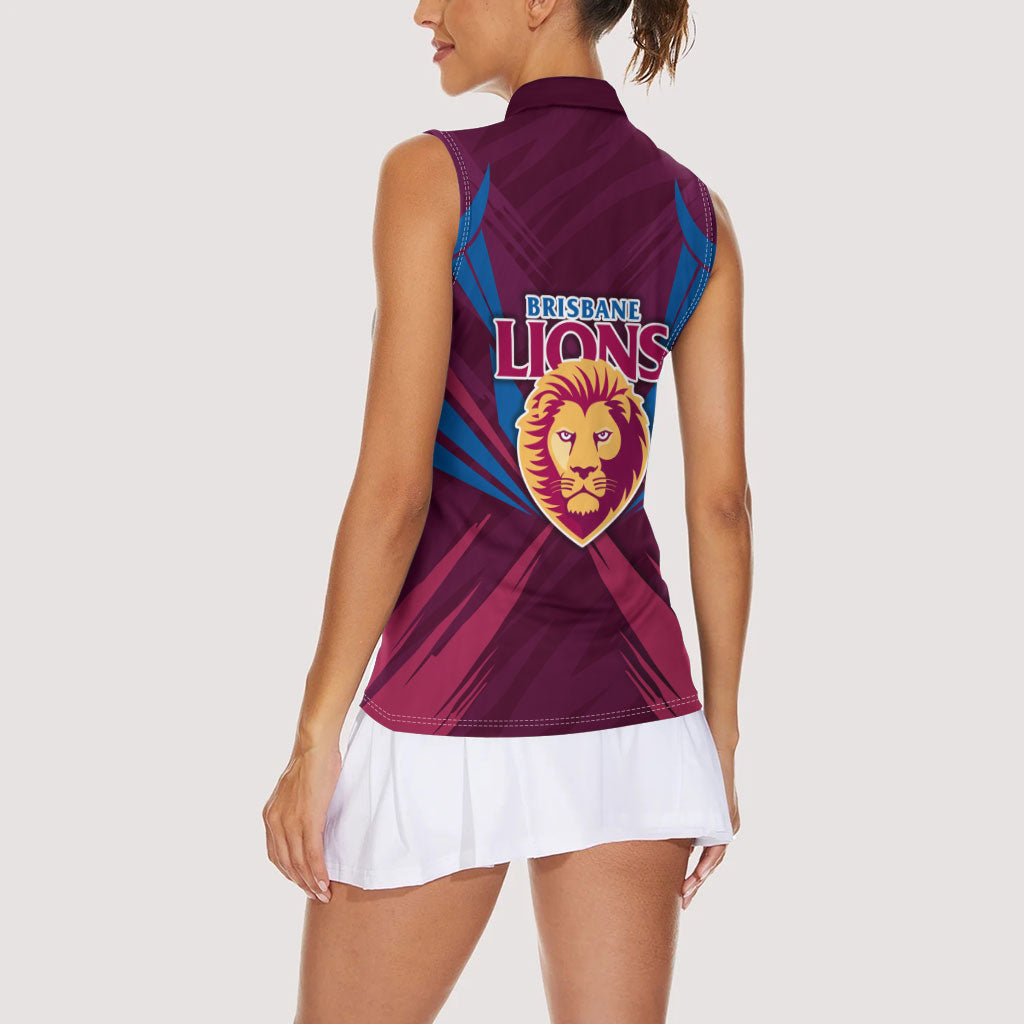 Brisbane Lions Australian Football Women Sleeveless Polo Shirt Powerful Lion Mascot - Bold Team Colors