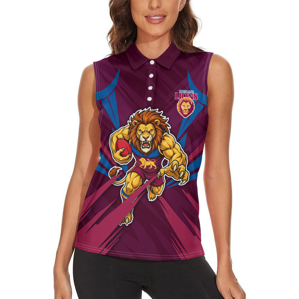 Brisbane Lions Australian Football Women Sleeveless Polo Shirt Powerful Lion Mascot - Bold Team Colors