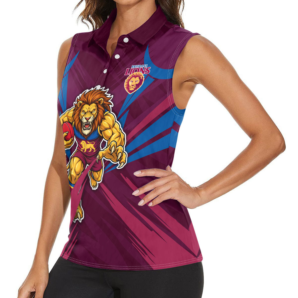 Brisbane Lions Australian Football Women Sleeveless Polo Shirt Powerful Lion Mascot - Bold Team Colors