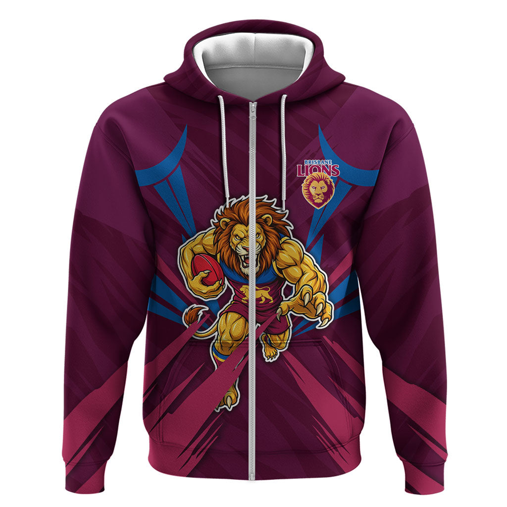 Brisbane Lions Australian Football Zip Hoodie Powerful Lion Mascot - Bold Team Colors