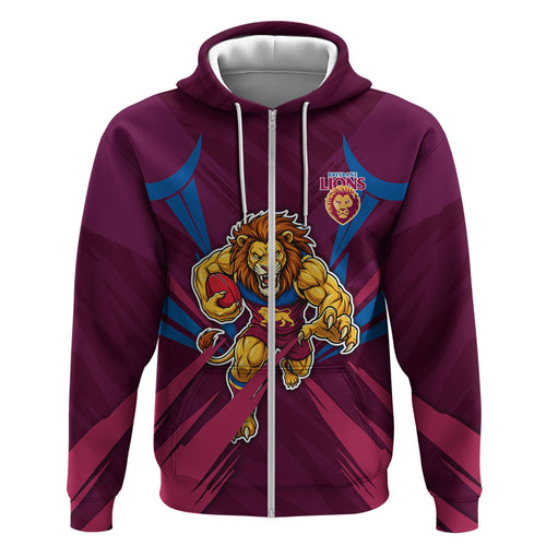 Brisbane Lions Australian Football Zip Hoodie Powerful Lion Mascot - Bold Team Colors