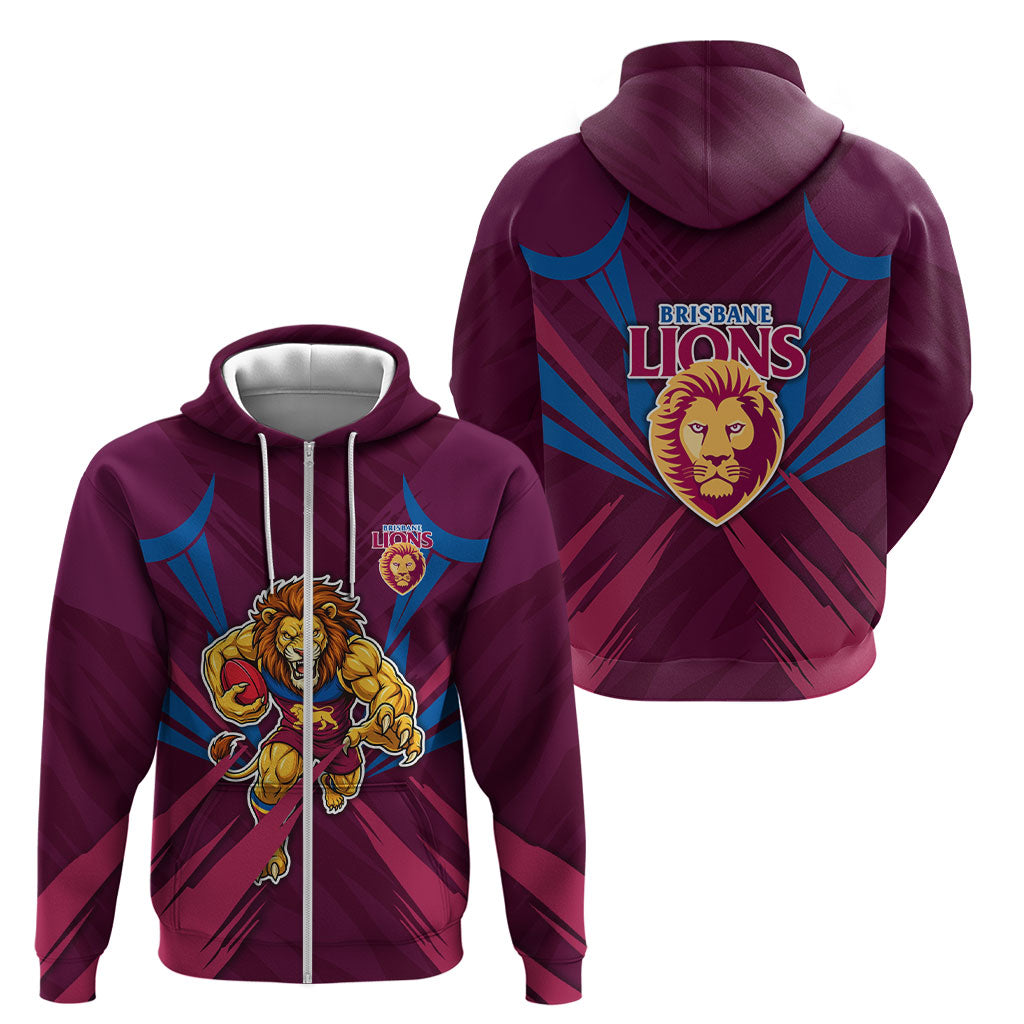 Brisbane Lions Australian Football Zip Hoodie Powerful Lion Mascot - Bold Team Colors
