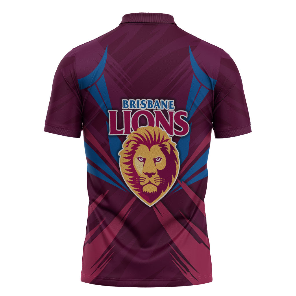 Brisbane Lions Australian Football Zipper Polo Shirt Powerful Lion Mascot - Bold Team Colors