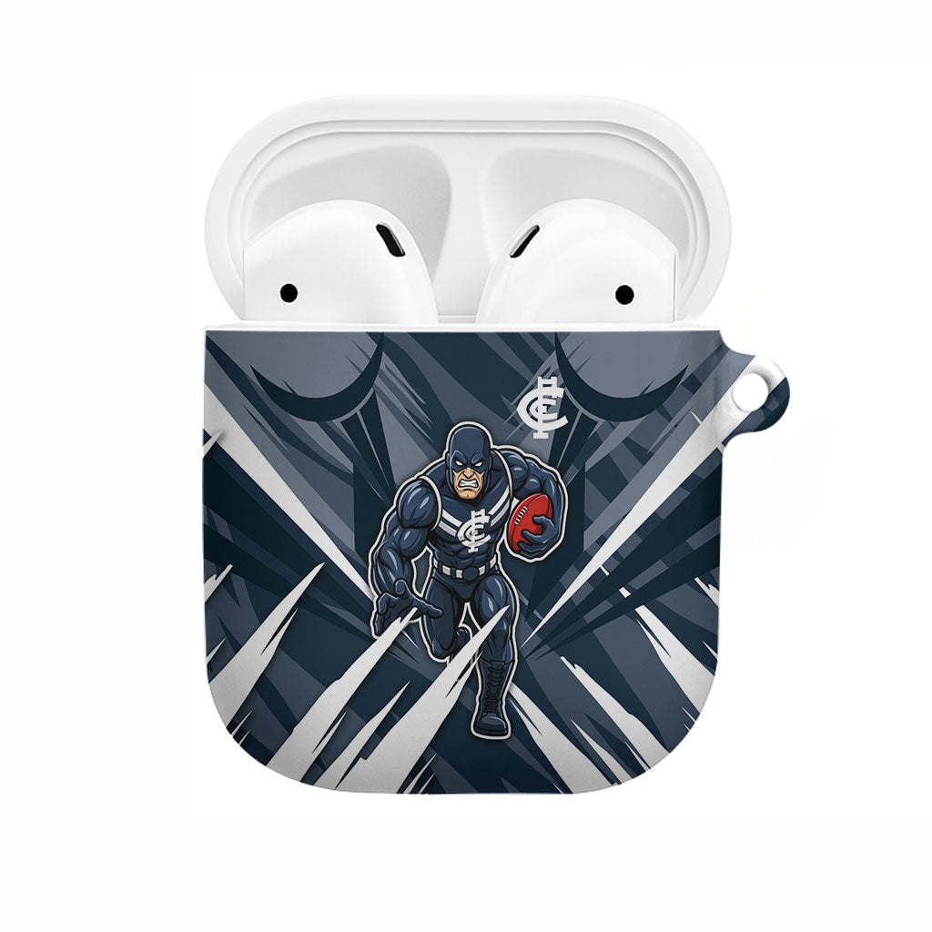 Carlton Blues Australian Football AirPods Case Powerful Superhero Mascot - Bold Team Colors