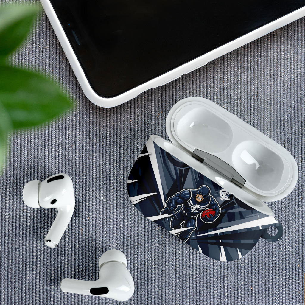 Carlton Blues Australian Football AirPods Case Powerful Superhero Mascot - Bold Team Colors
