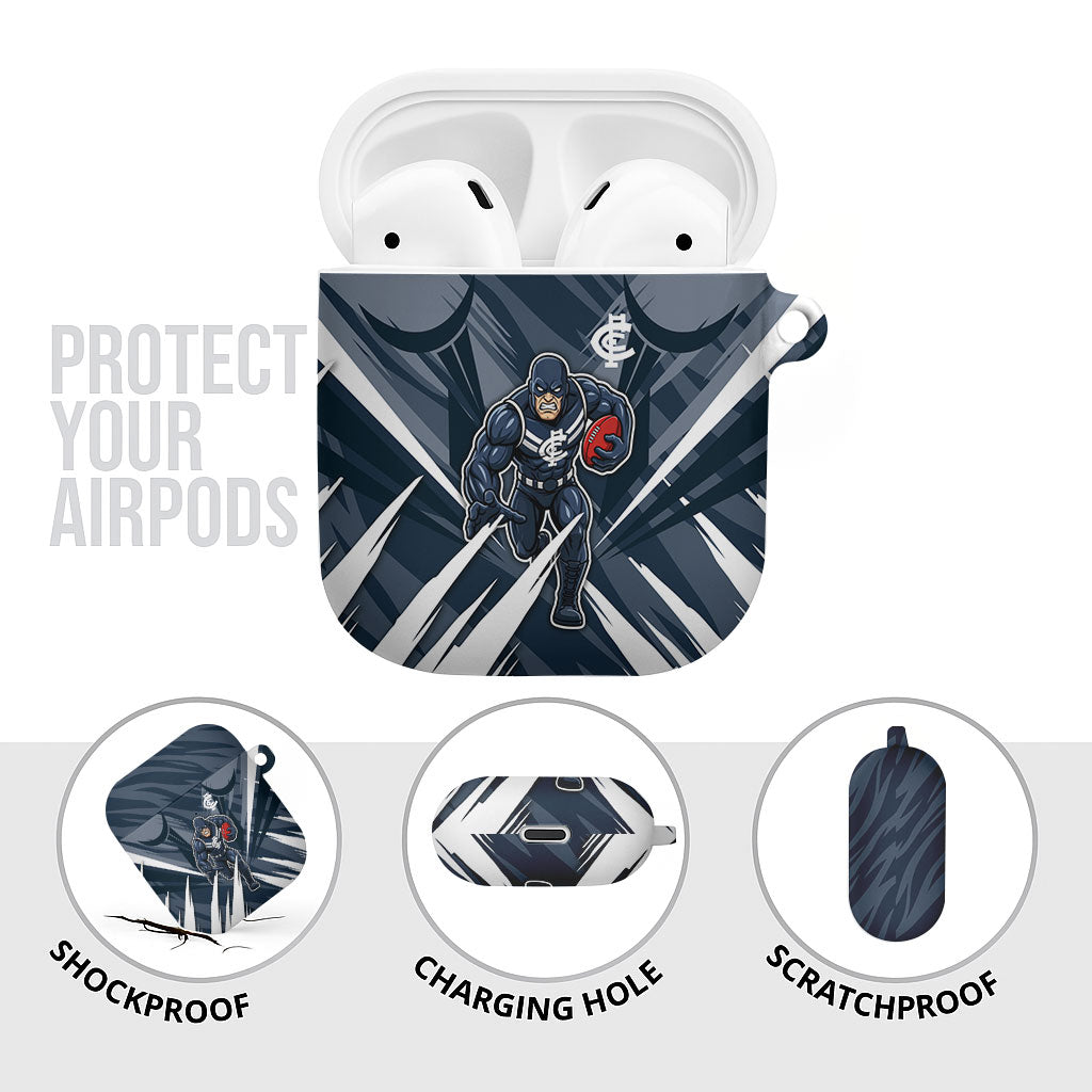 Carlton Blues Australian Football AirPods Case Powerful Superhero Mascot - Bold Team Colors