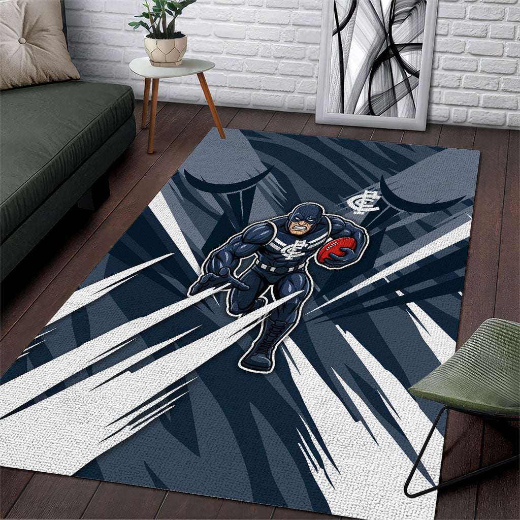 Carlton Blues Australian Football Area Rug Powerful Superhero Mascot - Bold Team Colors