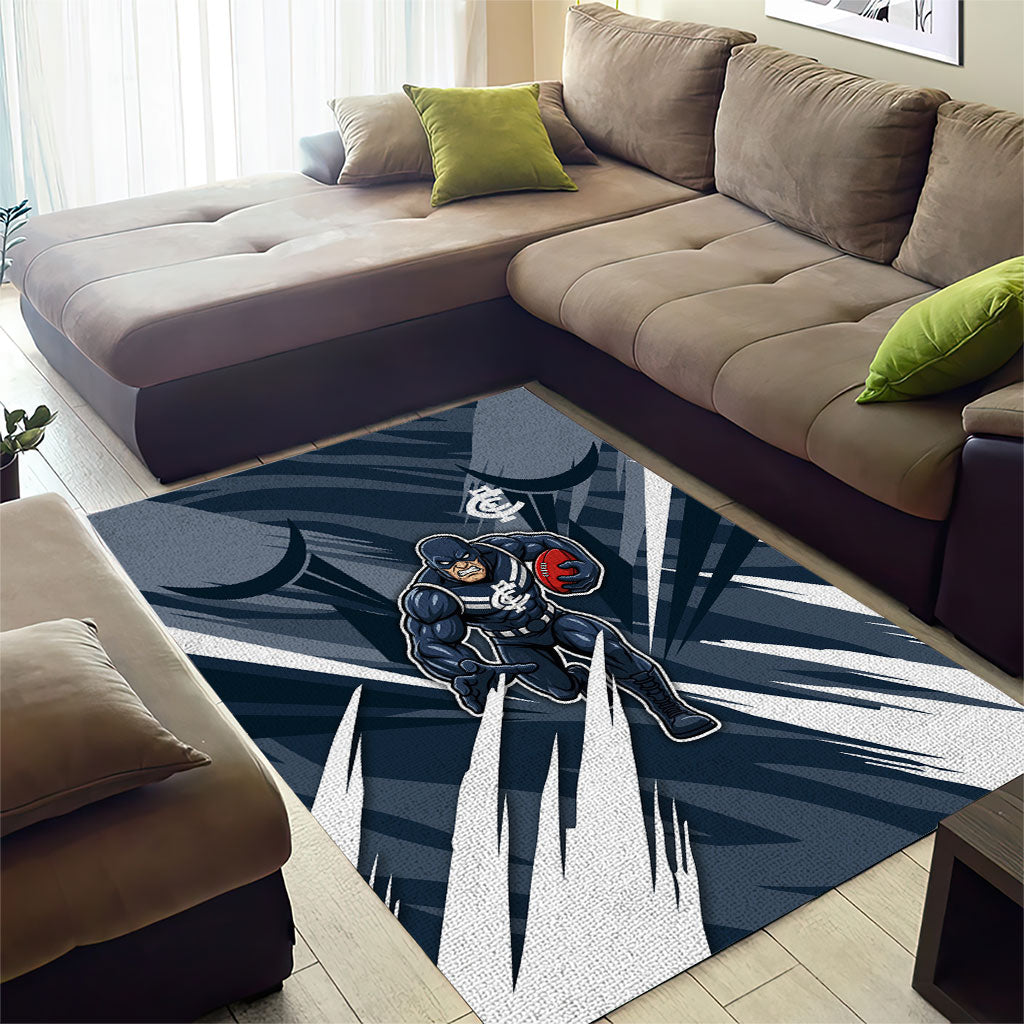 Carlton Blues Australian Football Area Rug Powerful Superhero Mascot - Bold Team Colors