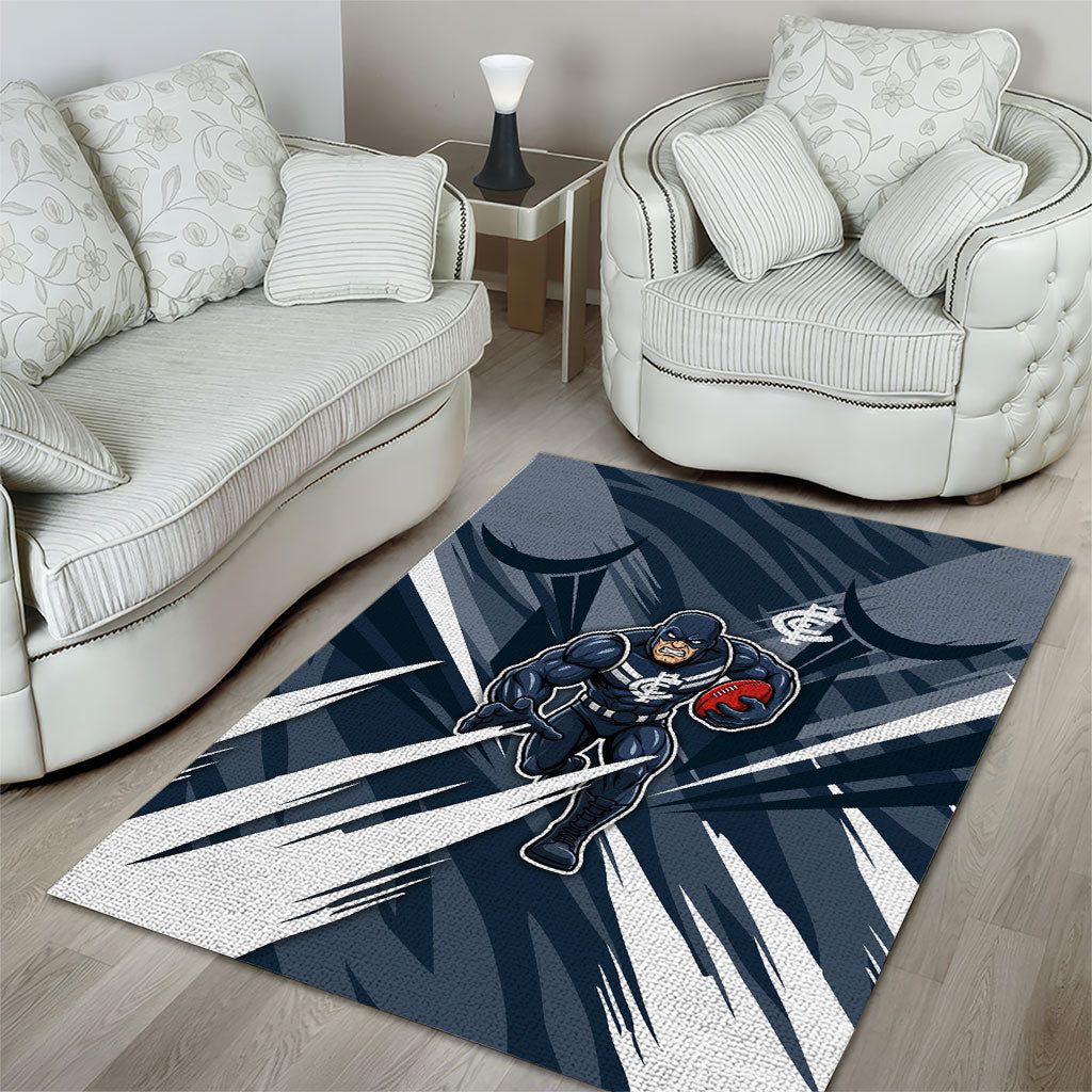 Carlton Blues Australian Football Area Rug Powerful Superhero Mascot - Bold Team Colors