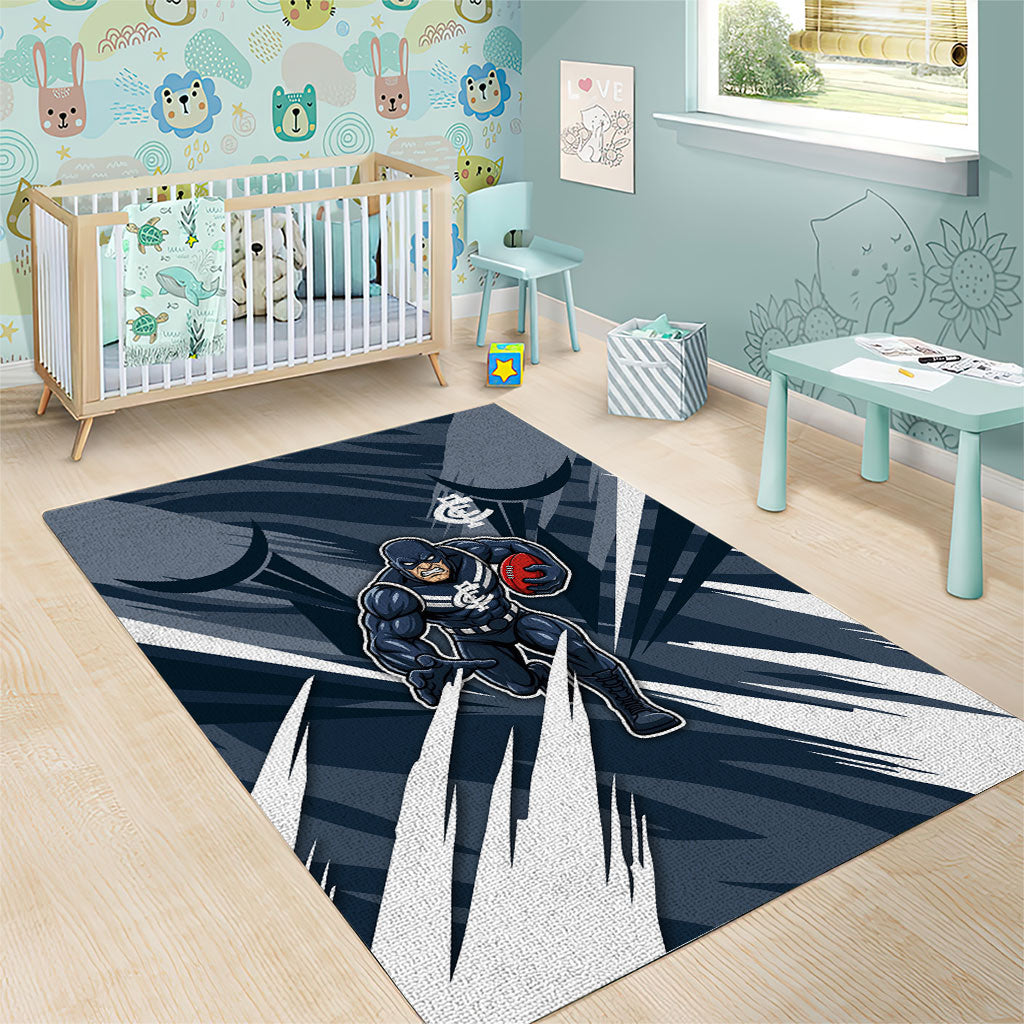 Carlton Blues Australian Football Area Rug Powerful Superhero Mascot - Bold Team Colors
