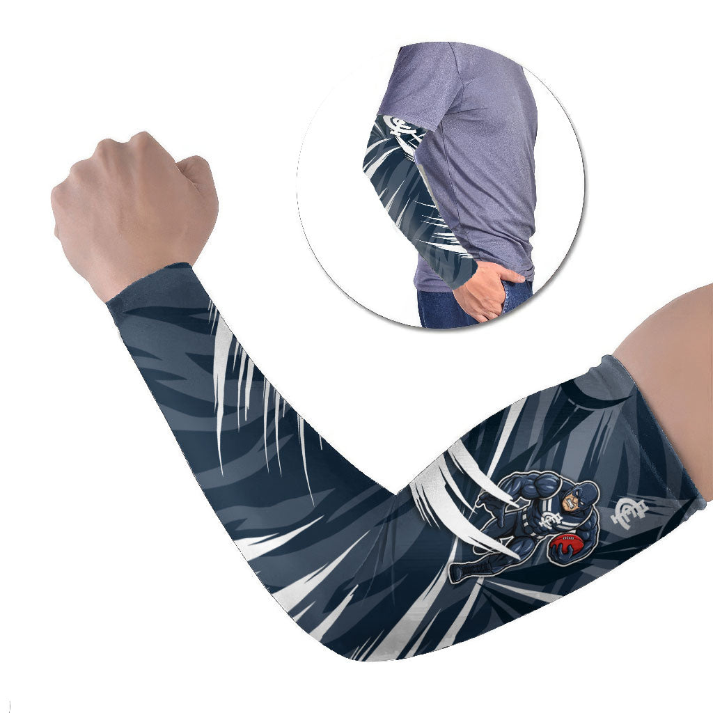 Carlton Blues Australian Football Arm Sleeves Powerful Superhero Mascot - Bold Team Colors