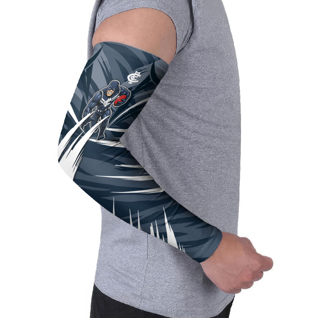 Carlton Blues Australian Football Arm Sleeves Powerful Superhero Mascot - Bold Team Colors