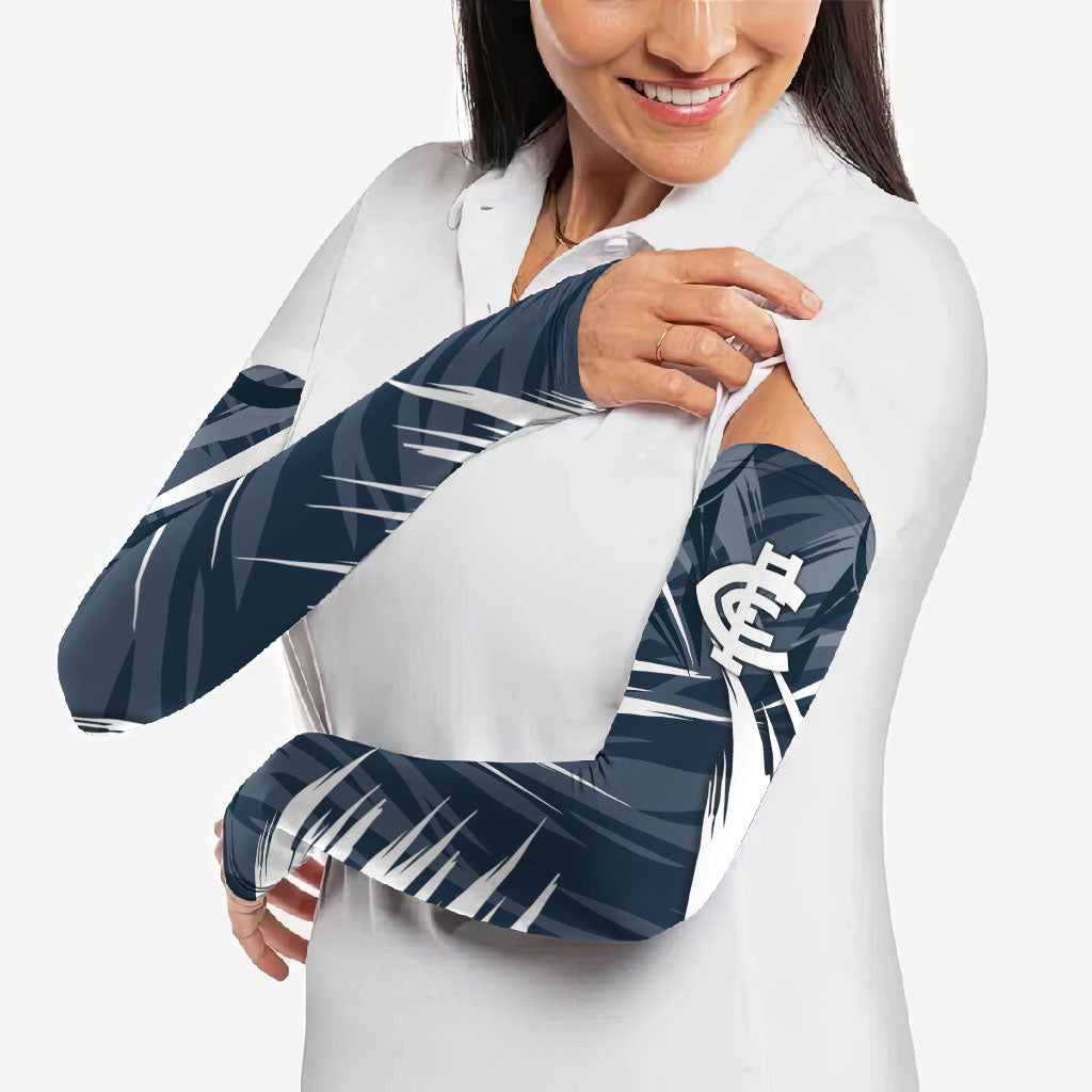 Carlton Blues Australian Football Arm Sleeves Powerful Superhero Mascot - Bold Team Colors