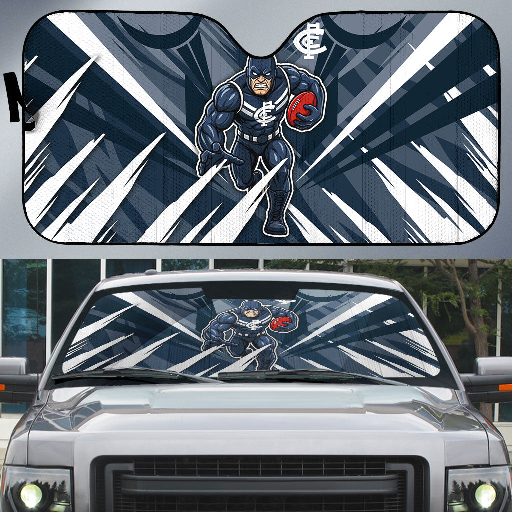 Carlton Blues Australian Football Auto Sun Shade Powerful Superhero Mascot - Bold Team Colors