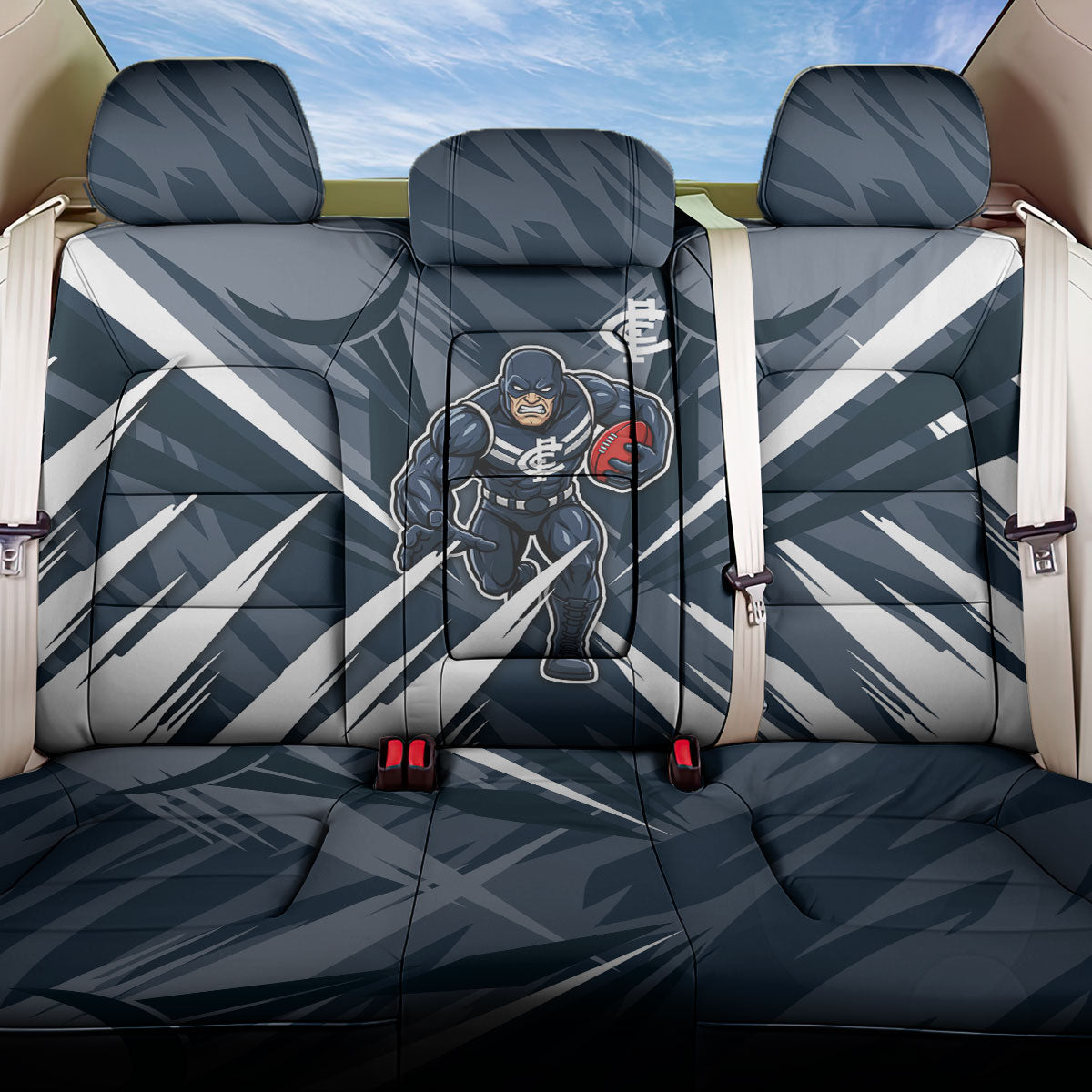 Carlton Blues Australian Football Back Car Seat Cover Powerful Superhero Mascot - Bold Team Colors
