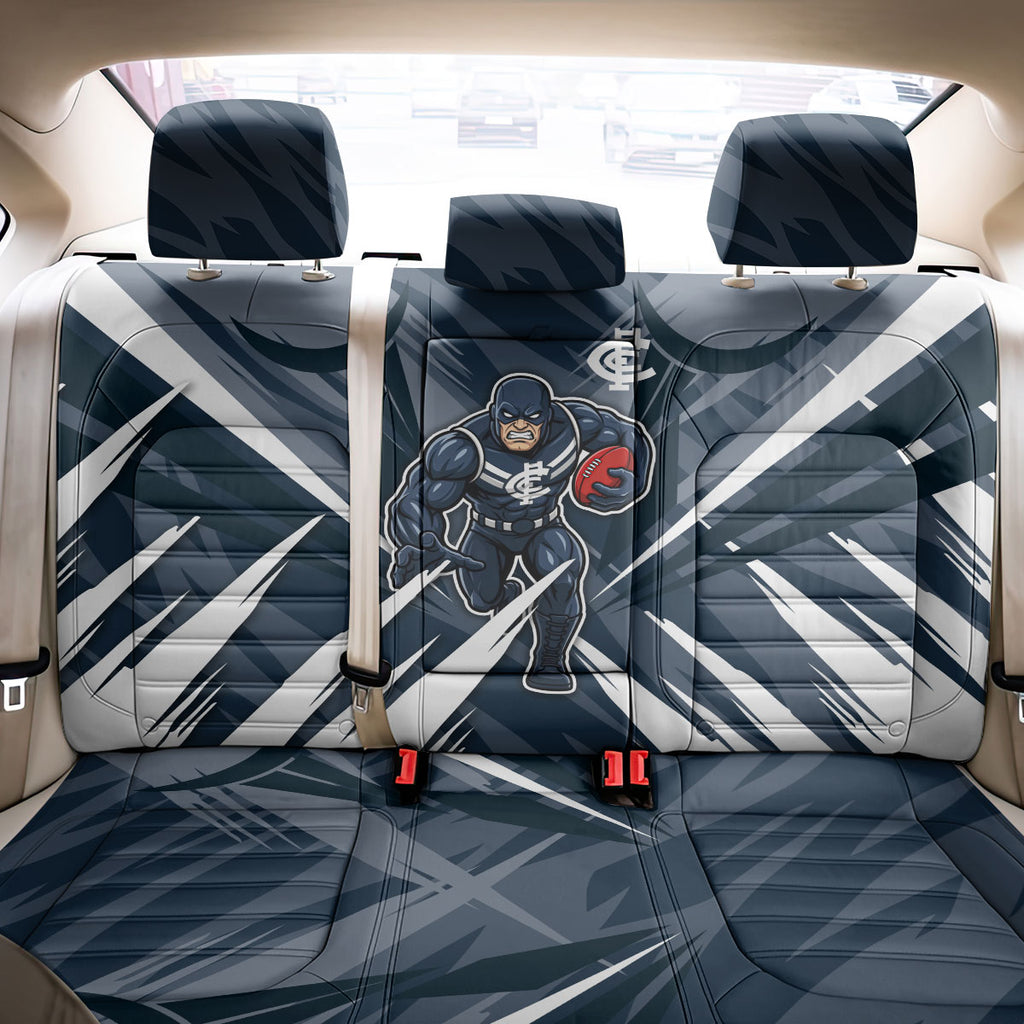 Carlton Blues Australian Football Back Car Seat Cover Powerful Superhero Mascot - Bold Team Colors
