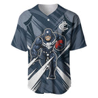 Carlton Blues Australian Football Baseball Jersey Powerful Superhero Mascot - Bold Team Colors