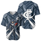 Carlton Blues Australian Football Baseball Jersey Powerful Superhero Mascot - Bold Team Colors