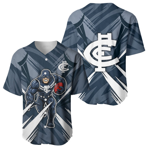 Carlton Blues Australian Football Baseball Jersey Powerful Superhero Mascot - Bold Team Colors