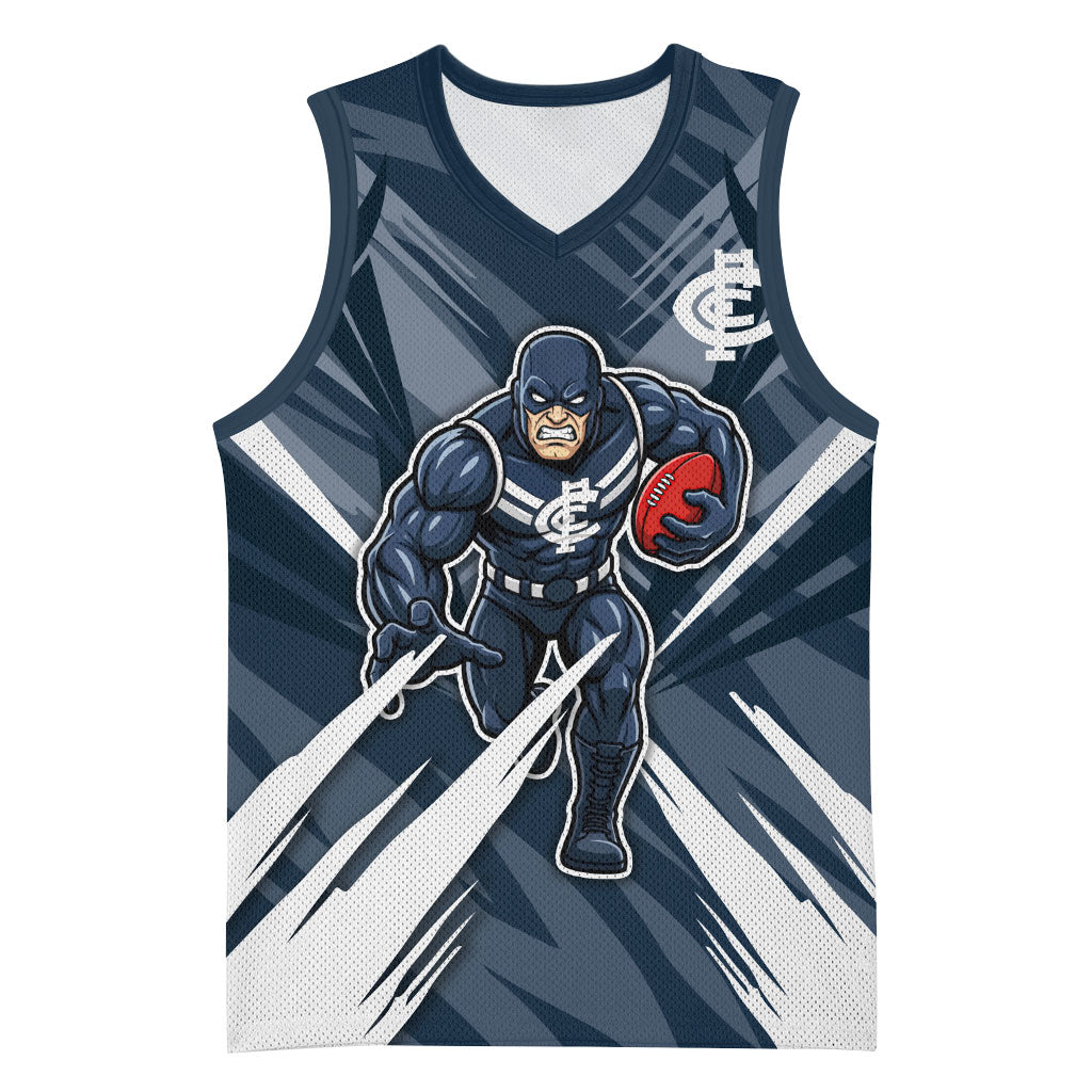 Carlton Blues Australian Football Basketball Jersey Powerful Superhero Mascot - Bold Team Colors