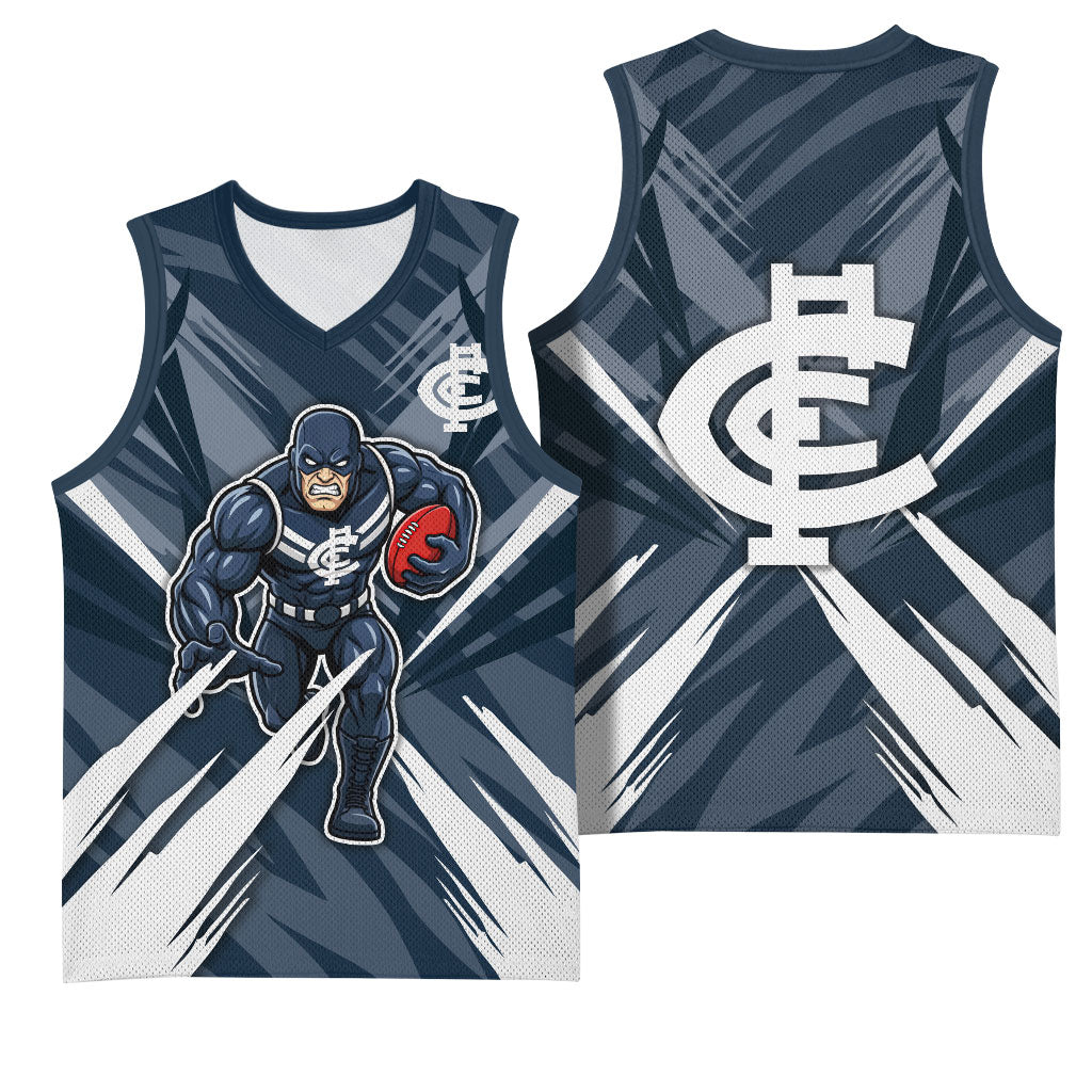 Carlton Blues Australian Football Basketball Jersey Powerful Superhero Mascot - Bold Team Colors