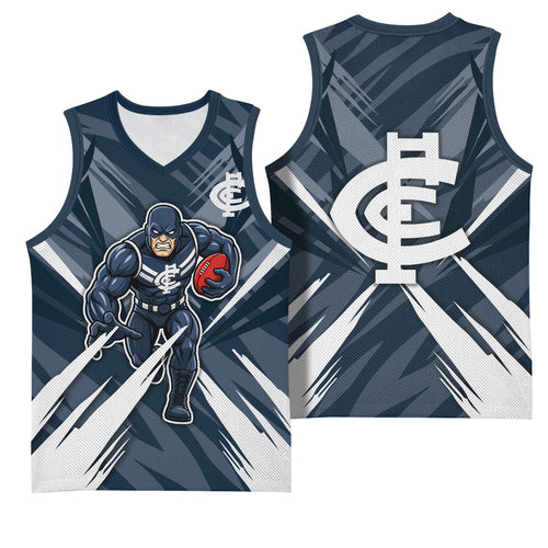 Carlton Blues Australian Football Basketball Jersey Powerful Superhero Mascot - Bold Team Colors