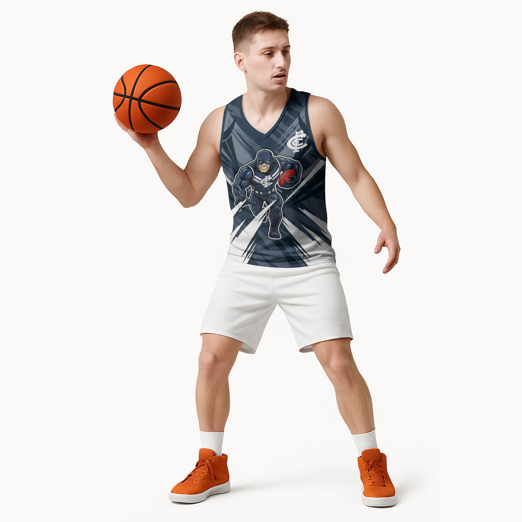 Carlton Blues Australian Football Basketball Jersey Powerful Superhero Mascot - Bold Team Colors