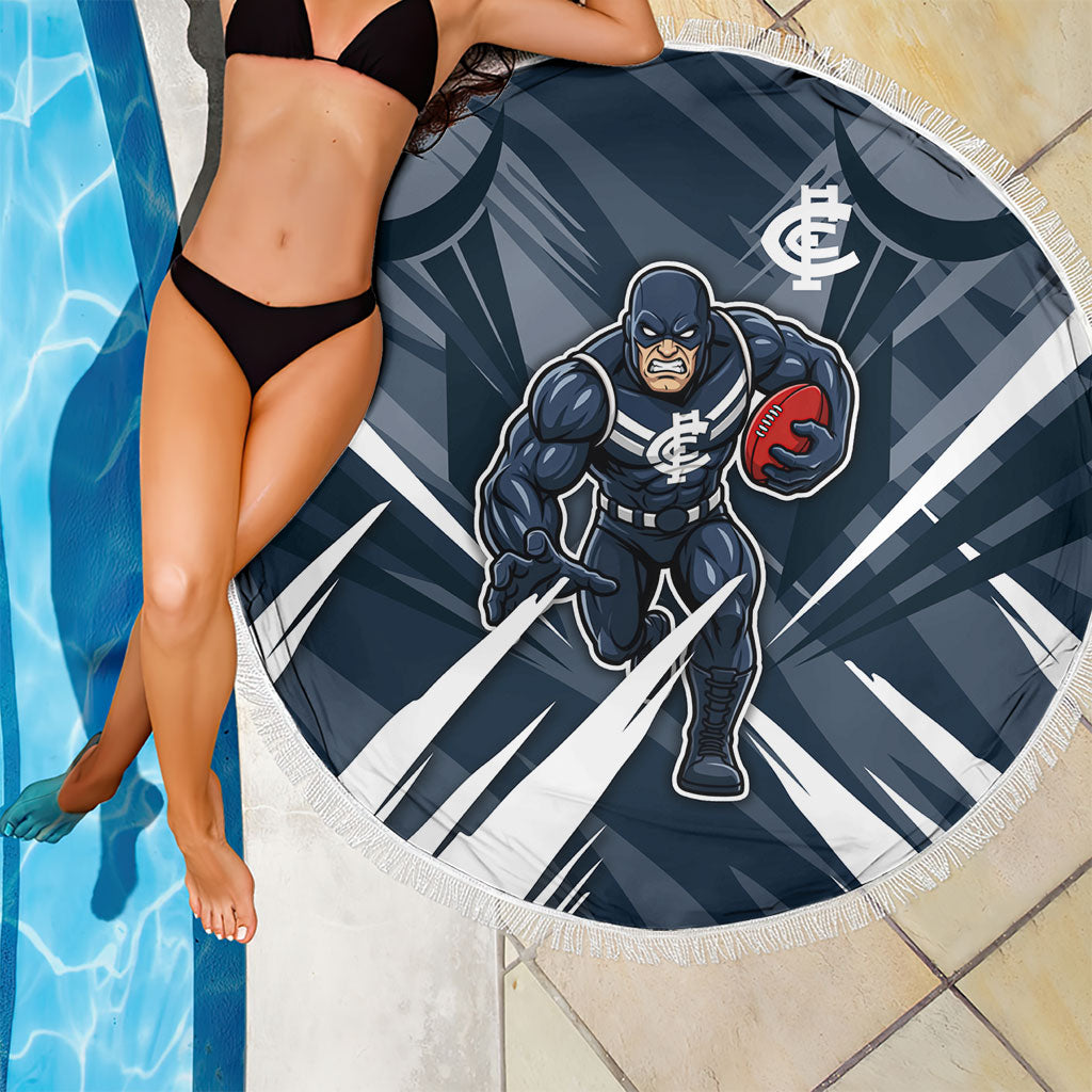 Carlton Blues Australian Football Beach Blanket Powerful Superhero Mascot - Bold Team Colors