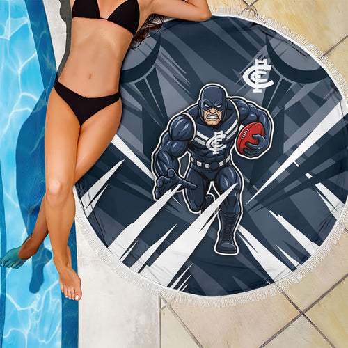 Carlton Blues Australian Football Beach Blanket Powerful Superhero Mascot - Bold Team Colors